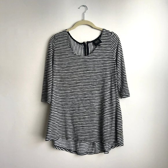 W5 / Black & White Stripe 3/4 Sleeve Top - Picture 1 of 6